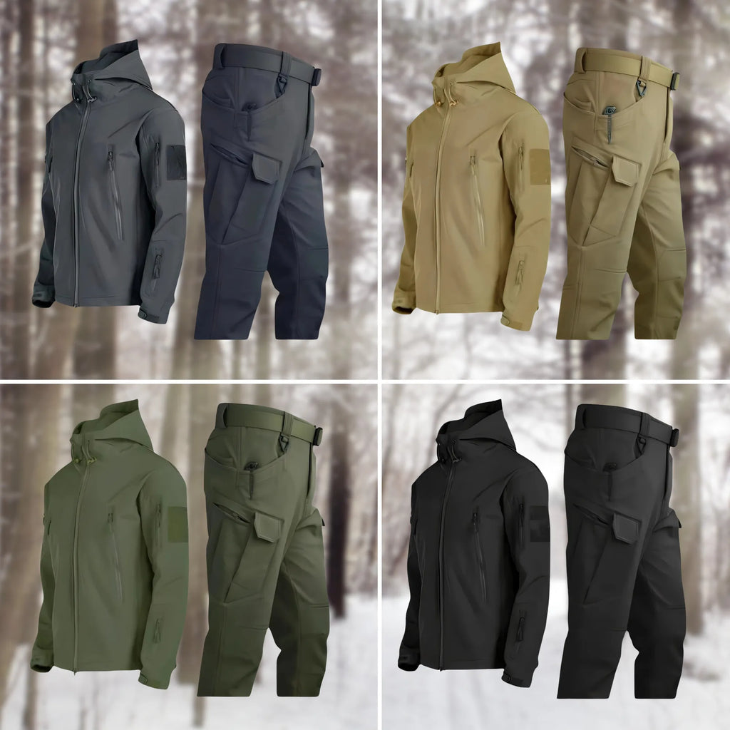 Women's zip-up hooded waterproof two piece set with multiple utility pockets