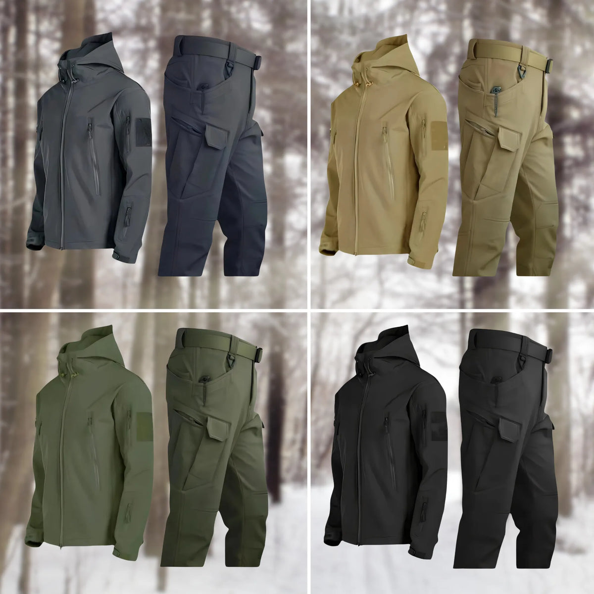 Women's zip-up hooded waterproof two piece set with multiple utility pockets