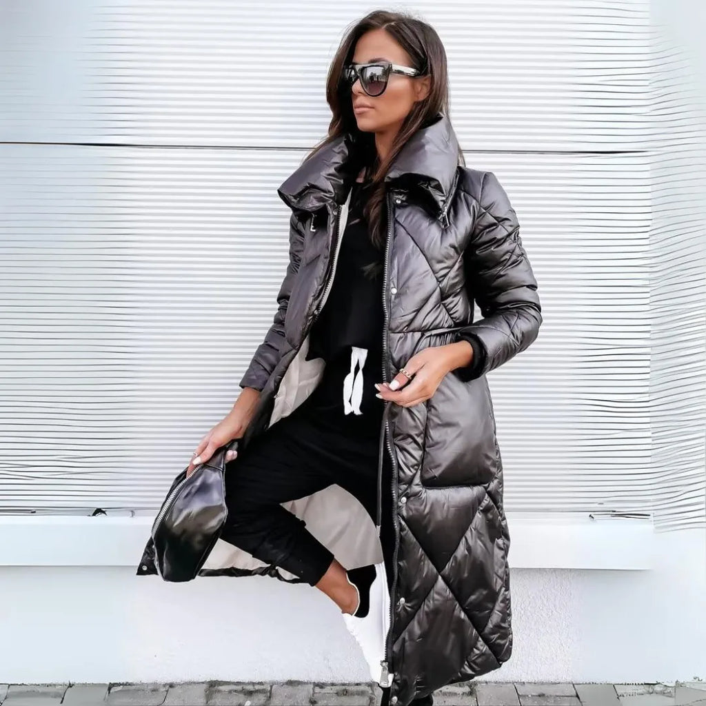 Women's zip-up stand collar quilted coat