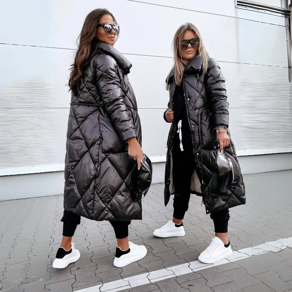 Women's zip-up stand collar quilted coat