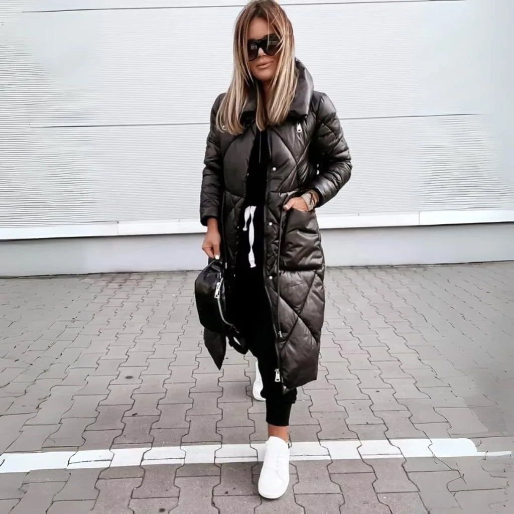 Women's zip-up stand collar quilted coat