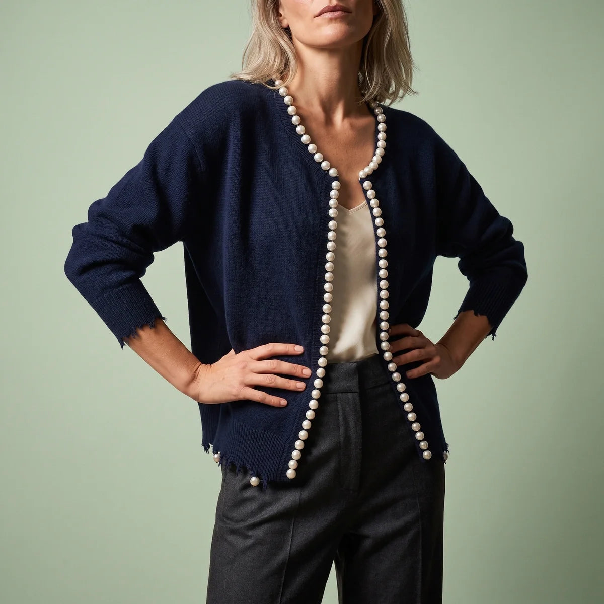 Eloise Pearl Trim Open Cardigan