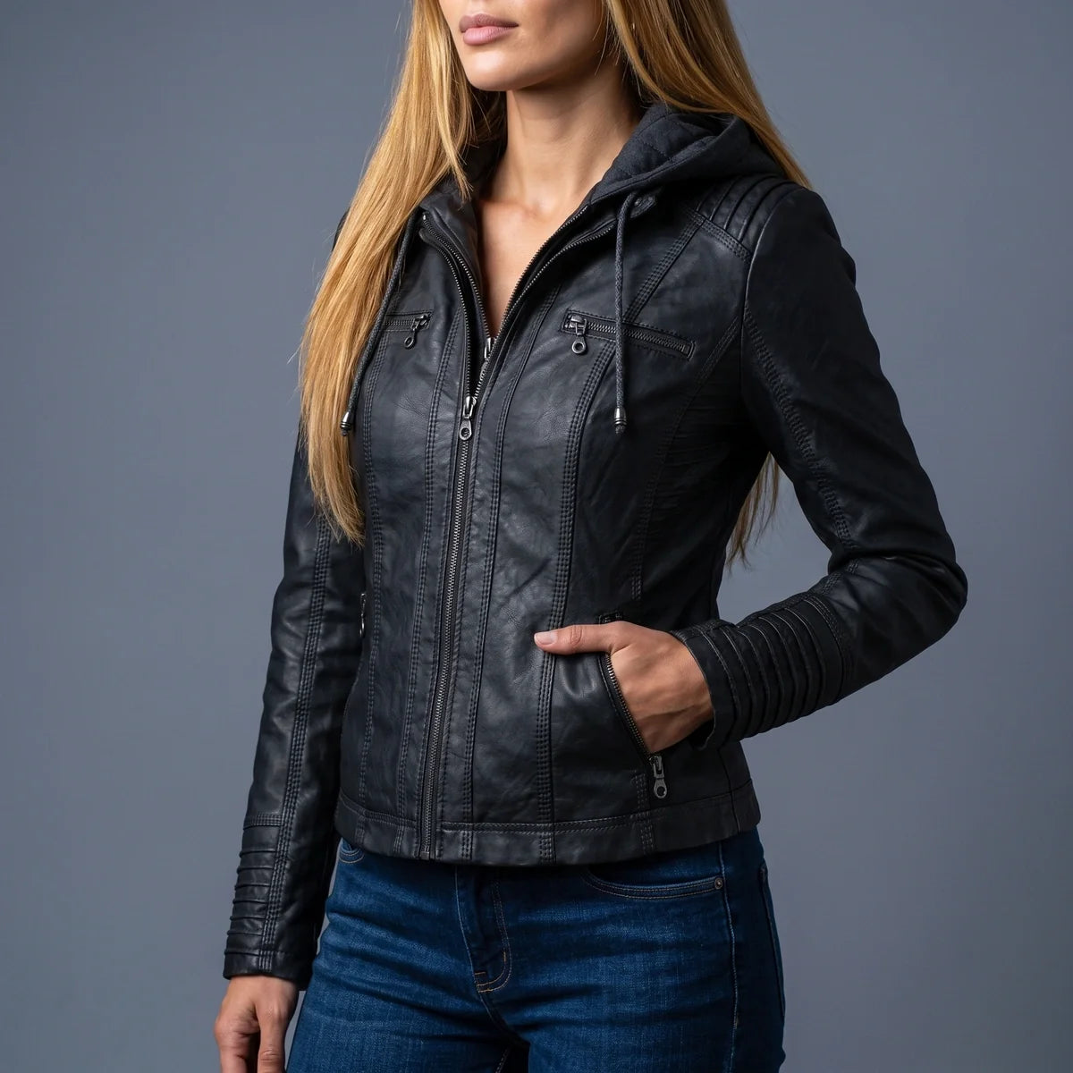 Elowen Hooded Moto Leather Jacket