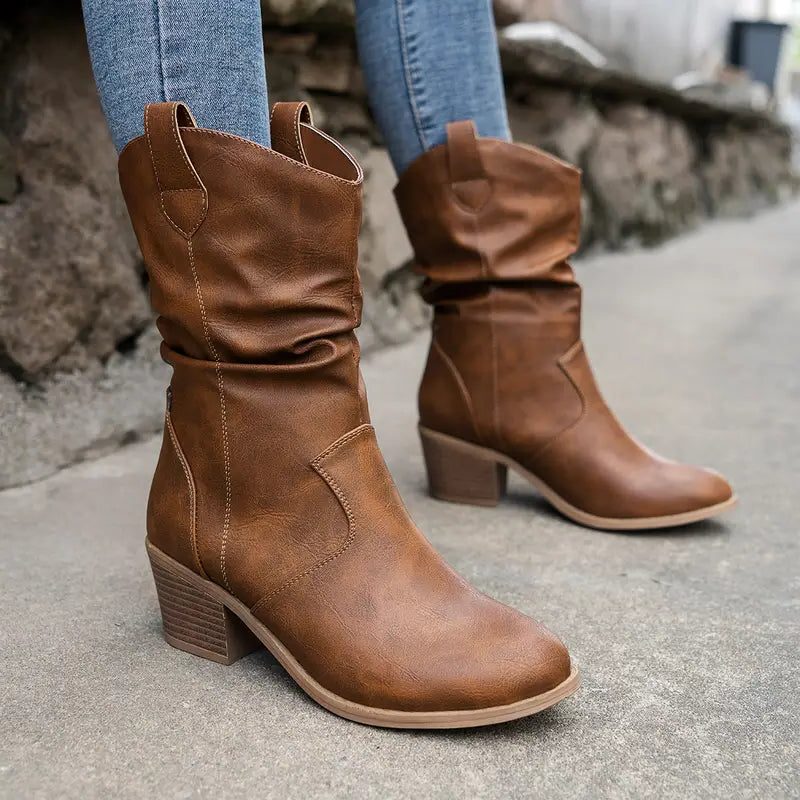 Elspeth | Suede Western Block Heel Boots for Women