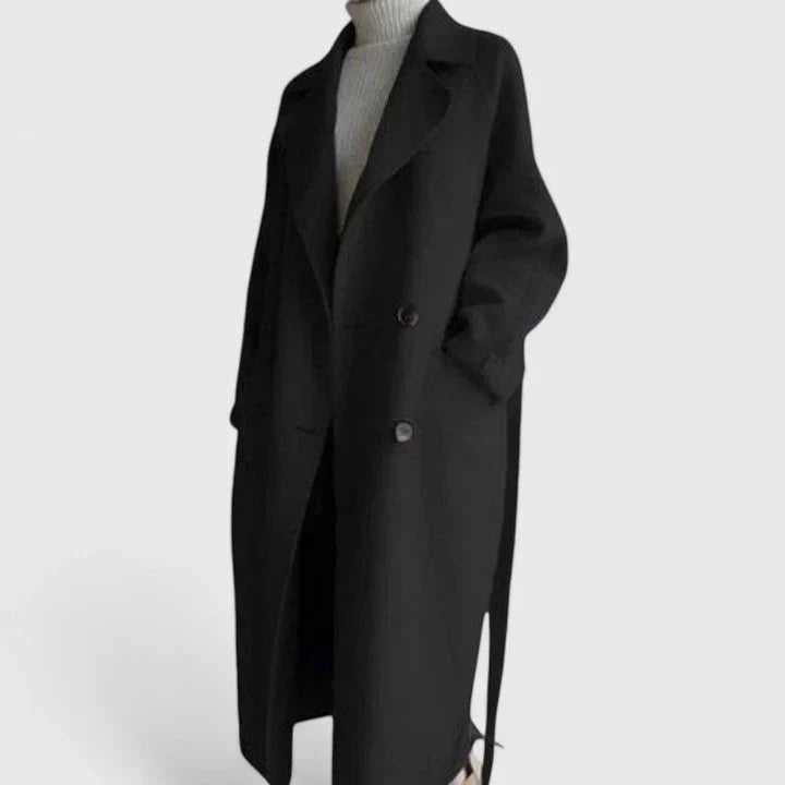 Women's Double-Breasted Notch-Lapel Long Coat Beige