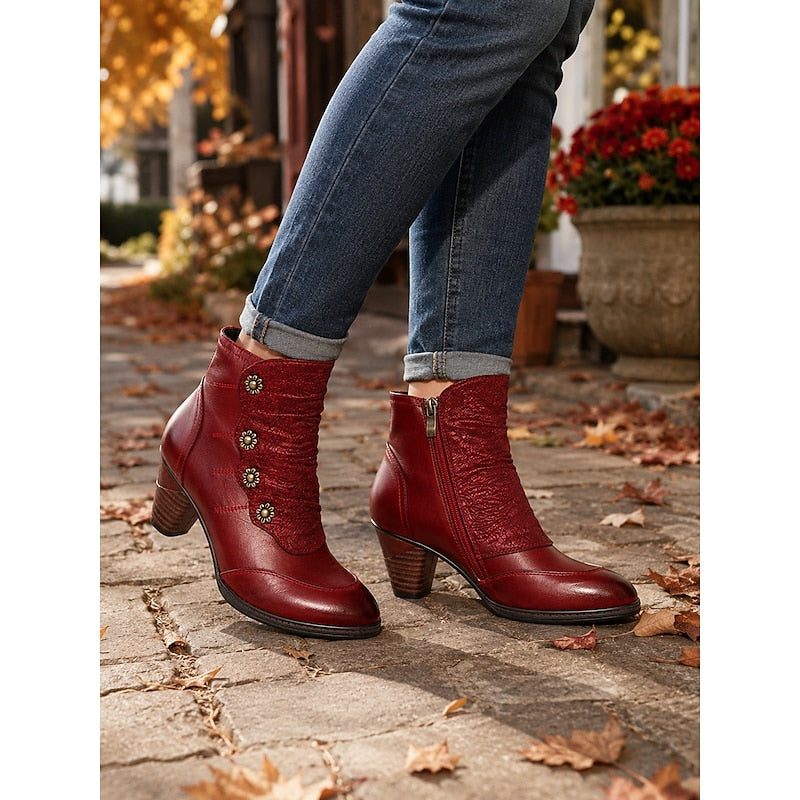 Emerson | Leather Block Heel Ankle Boots for Women