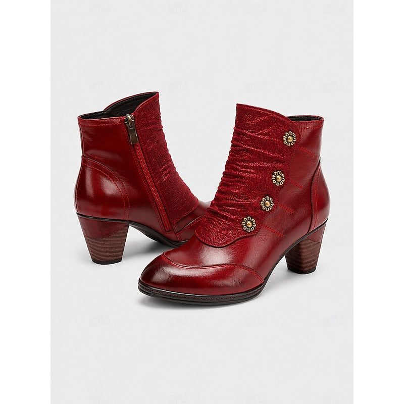 Emerson | Leather Block Heel Ankle Boots for Women