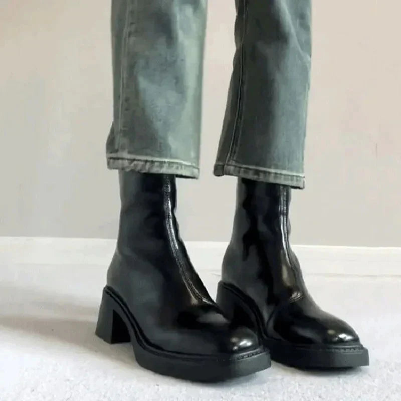 Women's Ankle Boots with Square Toe and Block Heel