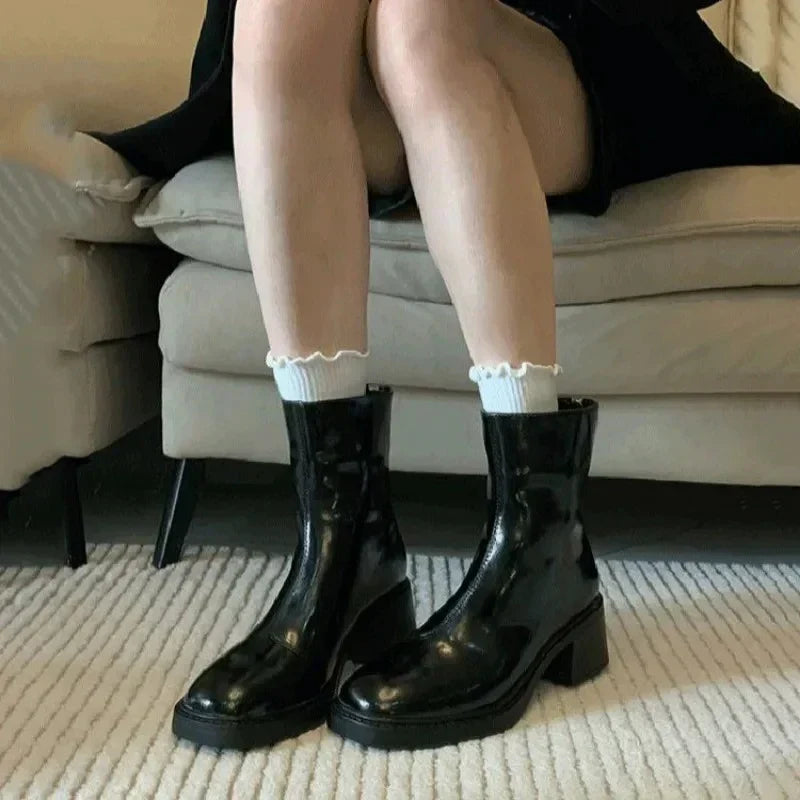 Women's Ankle Boots with Square Toe and Block Heel