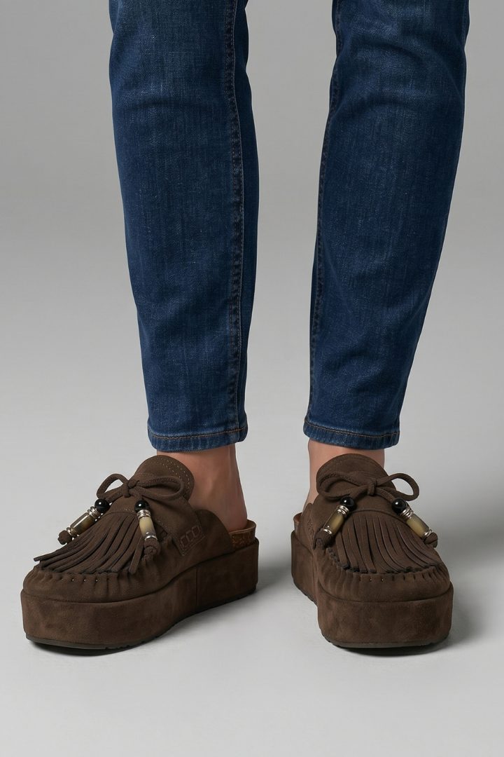 Enora | Suede Platform Loafers with Fringe for Women