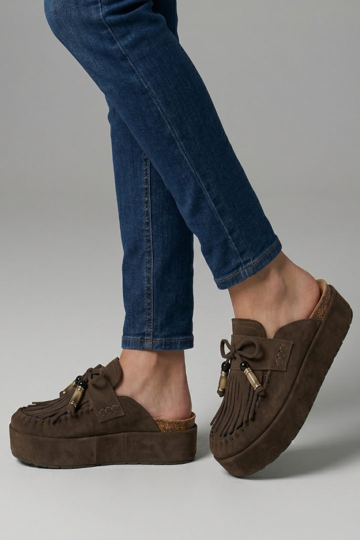 Enora | Suede Platform Loafers with Fringe for Women