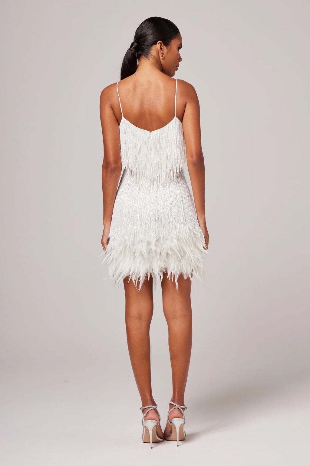 Eolande | Feather Mini Cocktail Dress with V-Neck and Fringe for Women