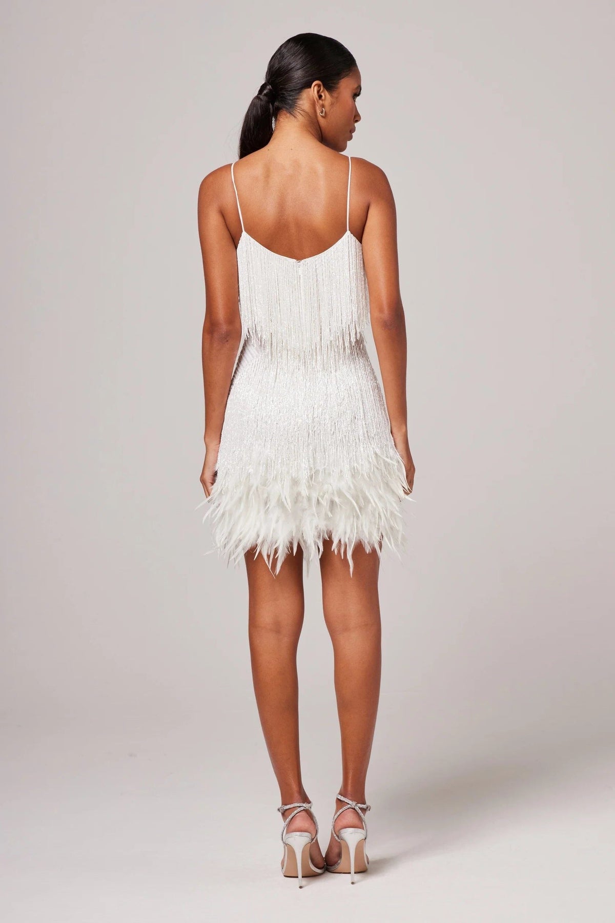 Eolande | Feather Mini Cocktail Dress with V-Neck and Fringe for Women
