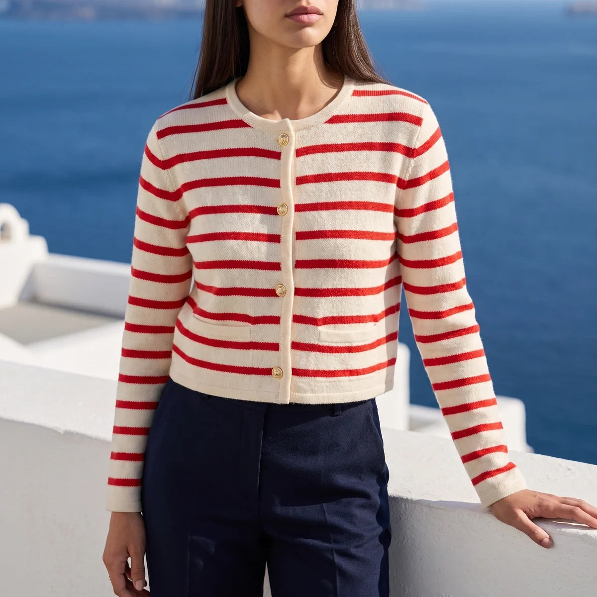 Esme Striped Gold Button Cardigan