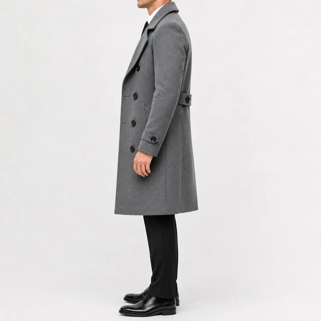 Men's Double-Breasted Trench Coat, Notched Lapels, Long Cut