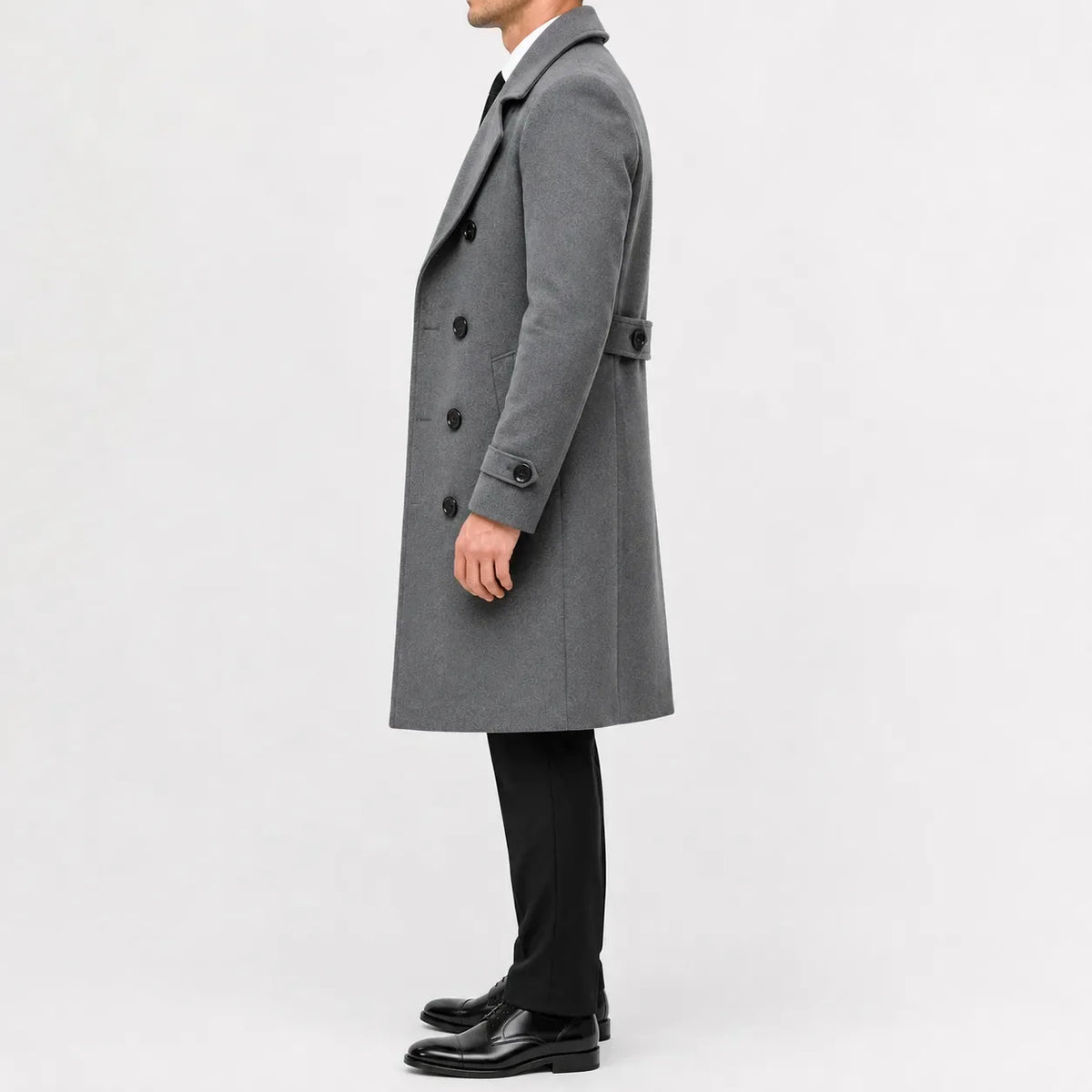Men's Double-Breasted Trench Coat, Notched Lapels, Long Cut