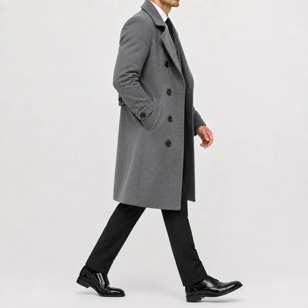Men's Double-Breasted Trench Coat, Notched Lapels, Long Cut