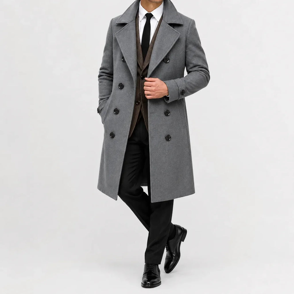 Men's Double-Breasted Trench Coat, Notched Lapels, Long Cut