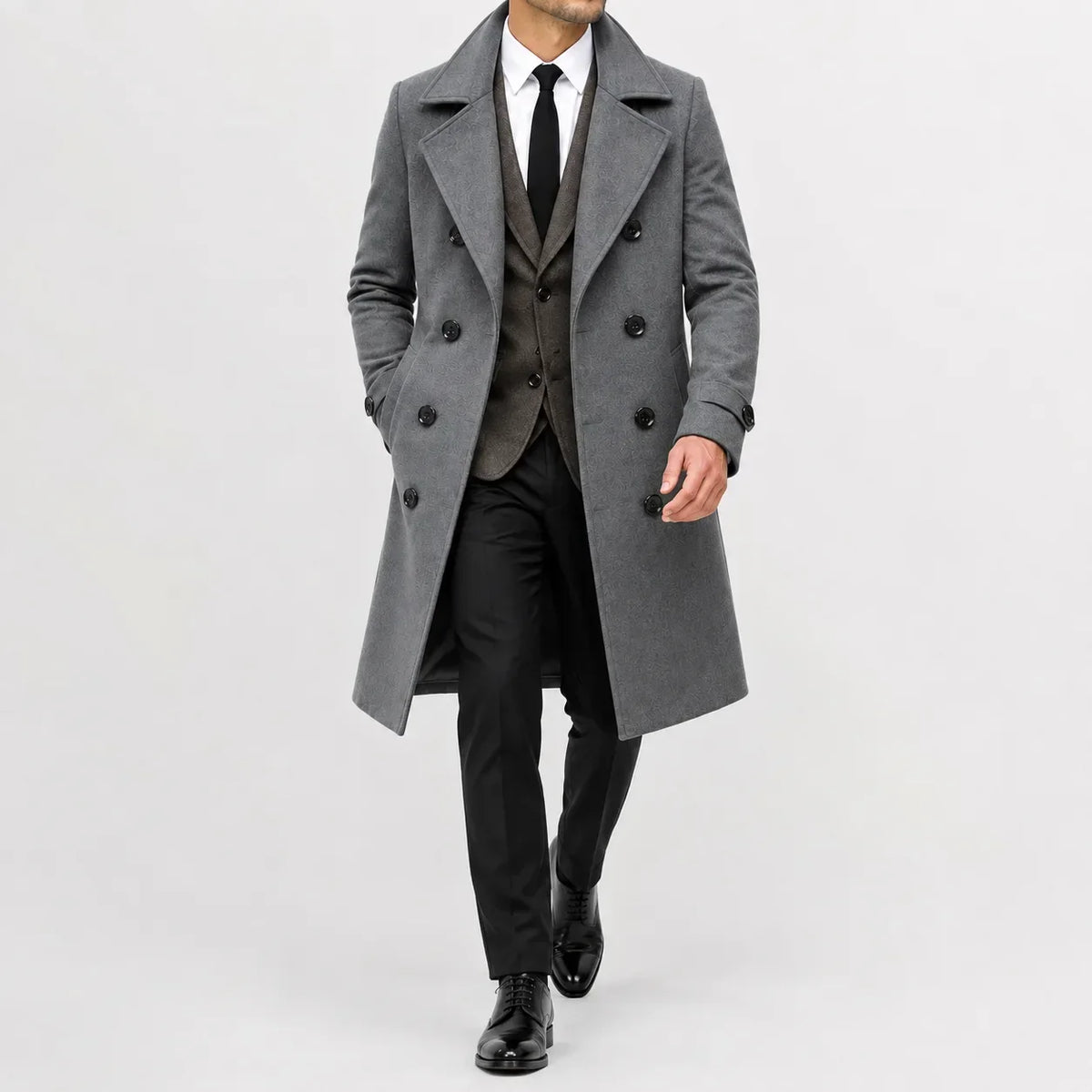 Men's Double-Breasted Trench Coat, Notched Lapels, Long Cut