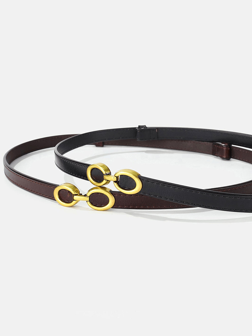 Women's Narrow Leather Belt with Ring Buckle Closure