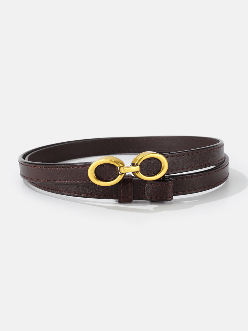 Women's Narrow Leather Belt with Ring Buckle Closure