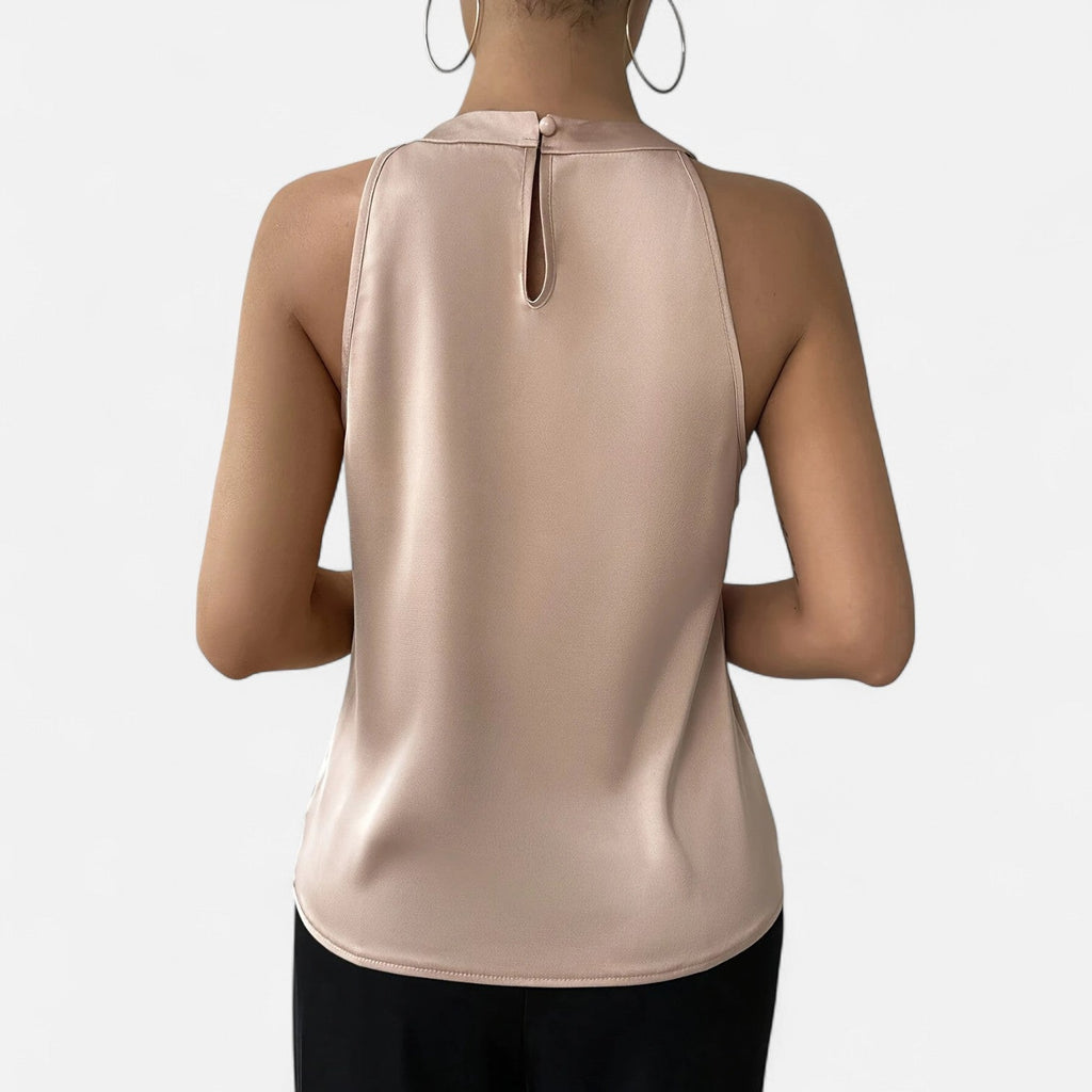 Kimberly | Women’s Elegant Pleated Front Draped Satin Tanks