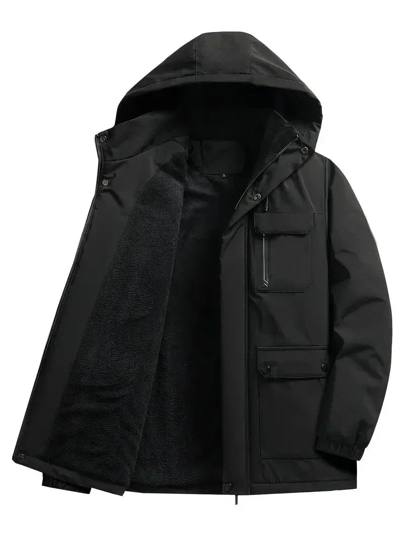 Men's Hooded Parka Jacket, Regular Fit, Fleece Lining, Pockets