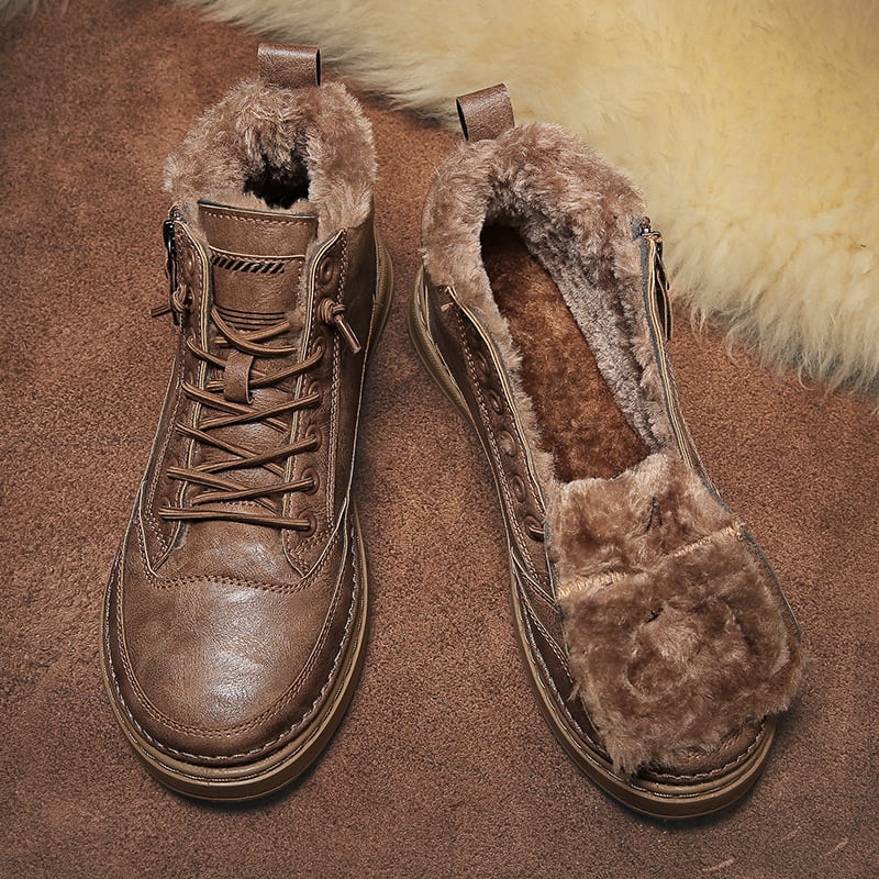 Men's Lace-Up Ankle Boots, Faux-Fur Lining, Side Zip
