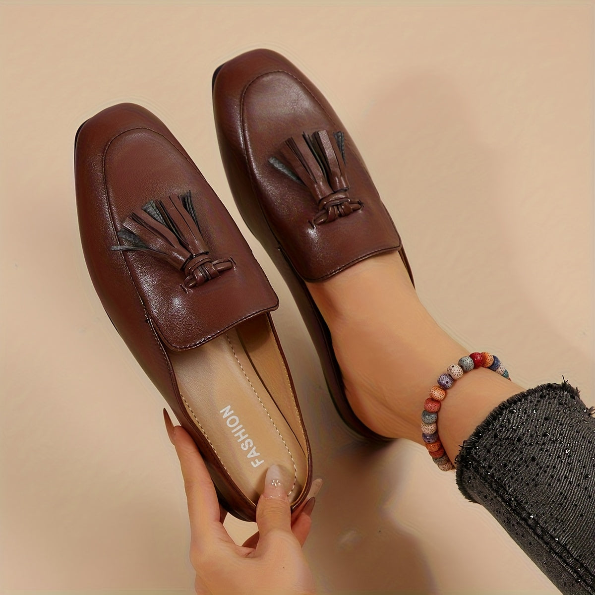 Women's Penny-Loafer Shoes with Plain Toe and Slip-On Design