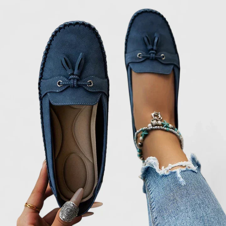 Women's Suede Loafers with Bow Detail and Cushioned Sole