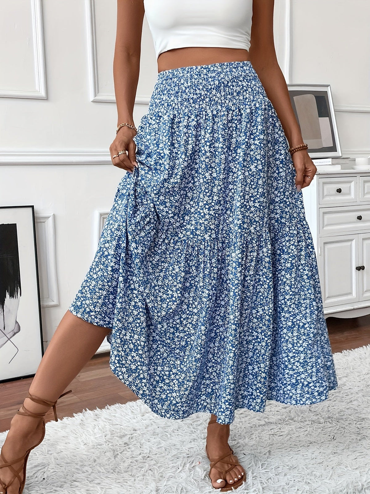 Women's Floral Skirt with Flattering Fit and Flowing Fabric