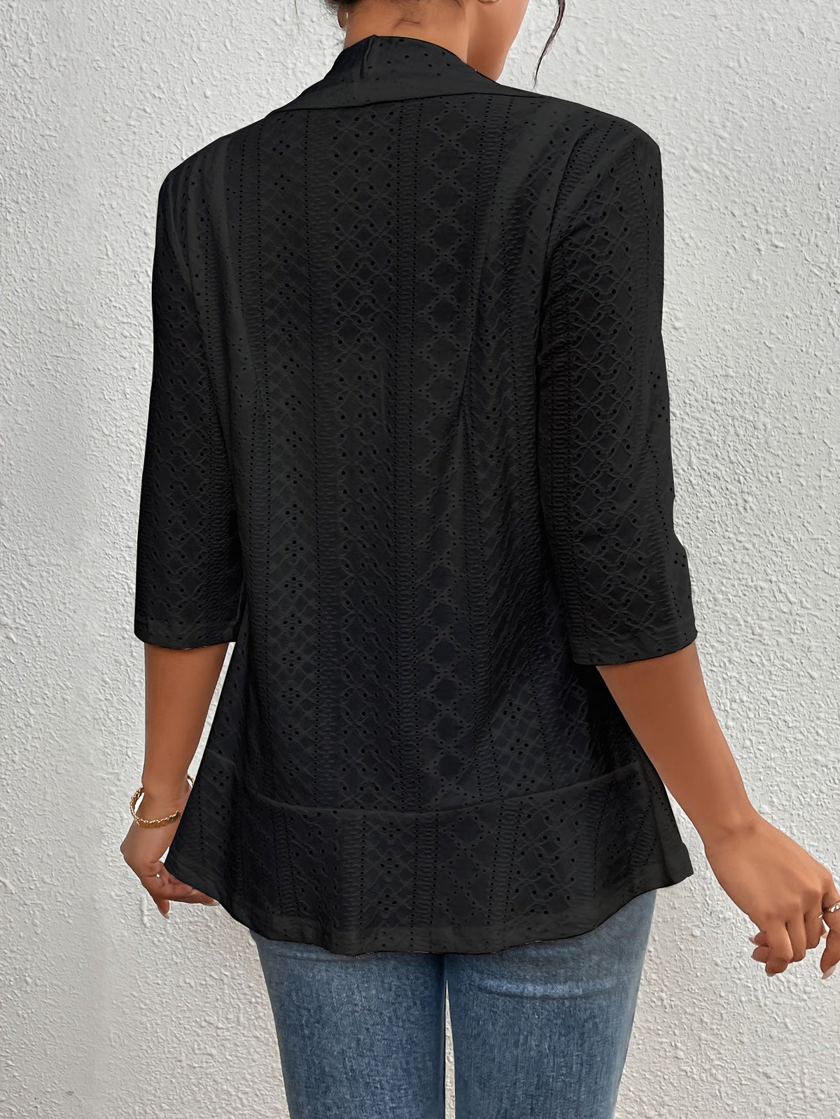 Women's Kimono Drape Coat with Shawl Collar and Eyelet Details