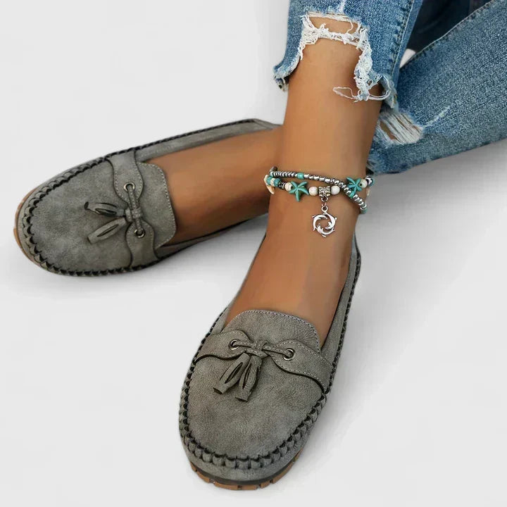 Women's Suede Loafers with Bow Detail and Cushioned Sole