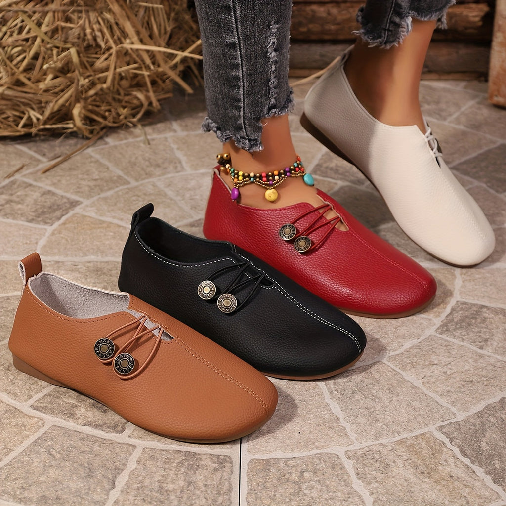Women's Slip-On Loafers with Button Detail Low Heel