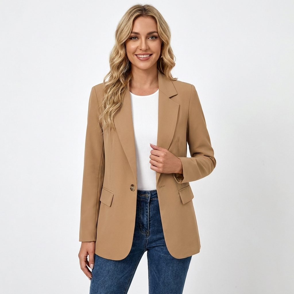 Fara | Single-Breasted Longline Blazer with Notch Lapel for Women