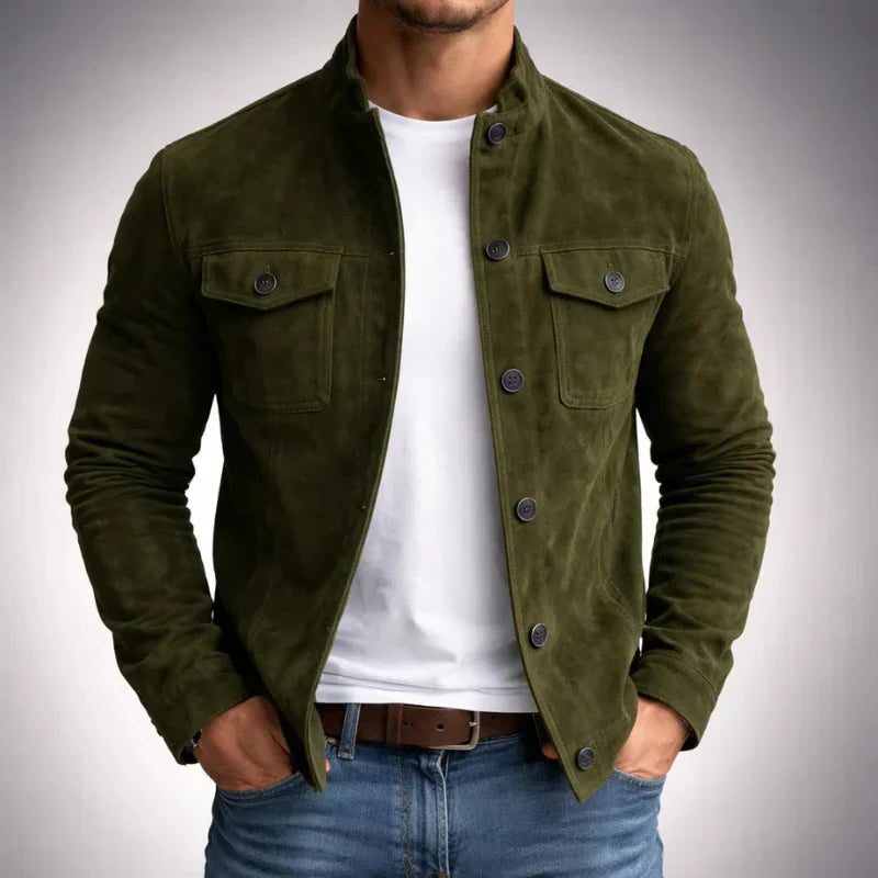 Faux Suede Button-Front Shirt Jacket for Men
