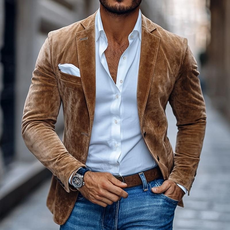 Faux Suede Slim Fit Blazer for Men