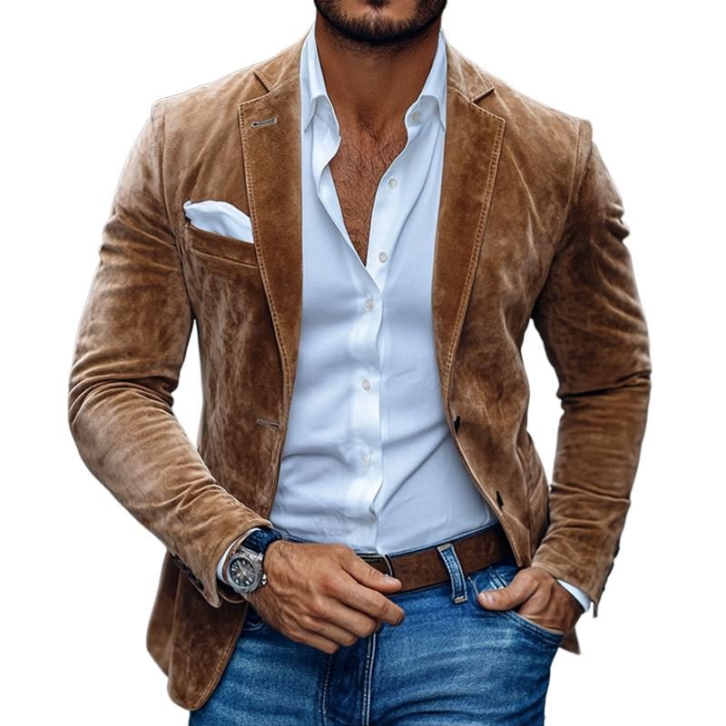 Faux Suede Slim Fit Blazer for Men