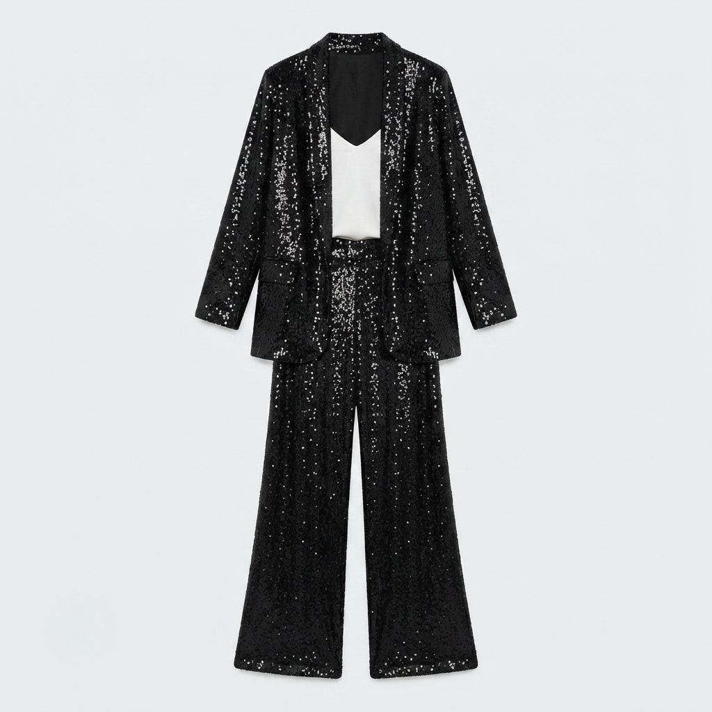 Faye | Sequin Cardigan Wide-Leg Two-Piece Set for Women