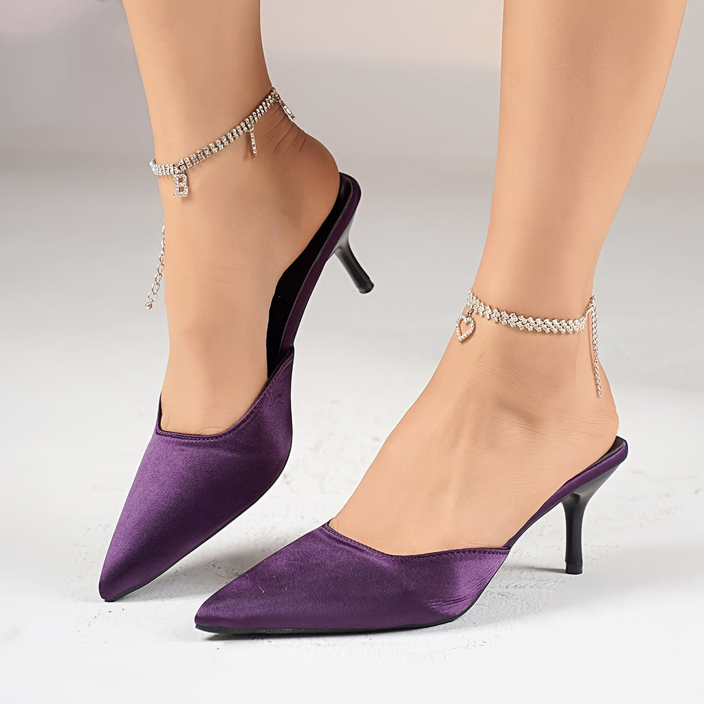 Women's Leather Pointed-Toe Mules with Stiletto Heel and Open-Back Design