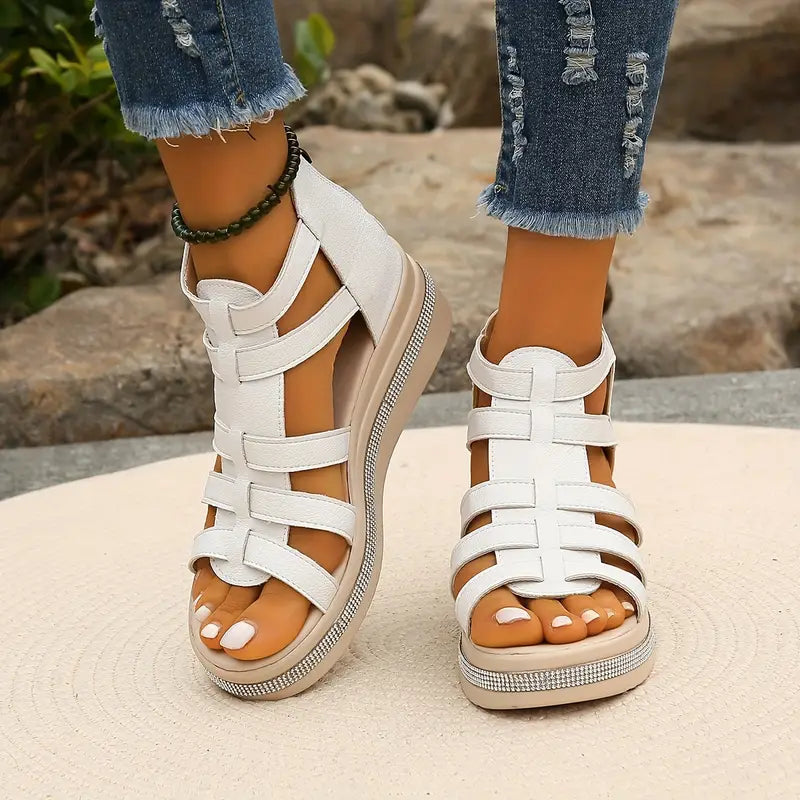 Women's Comfort Sandals with Rhinestone Detailing and Shock-Absorbing Sole