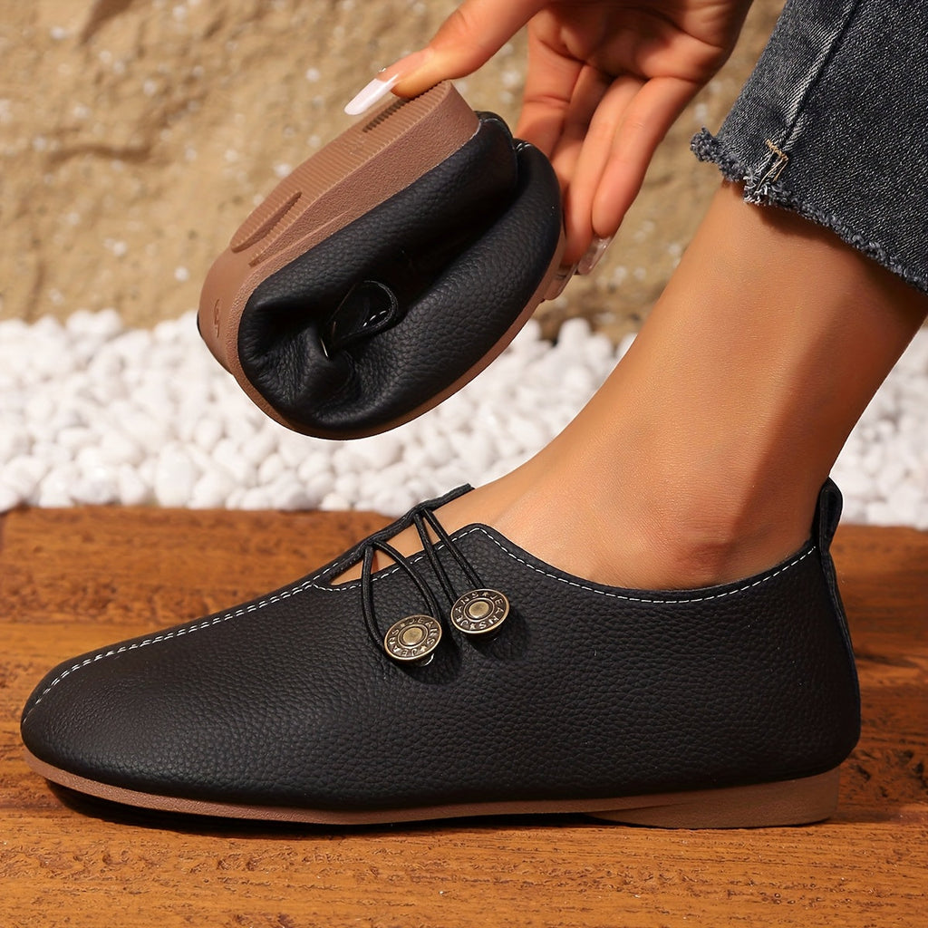 Women's Slip-On Loafers with Button Detail Low Heel