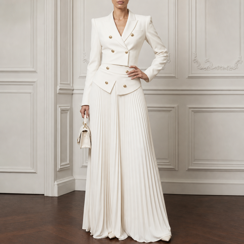 Poiseform – Cropped Padded Blazer And Pleated Midi Skirt Set