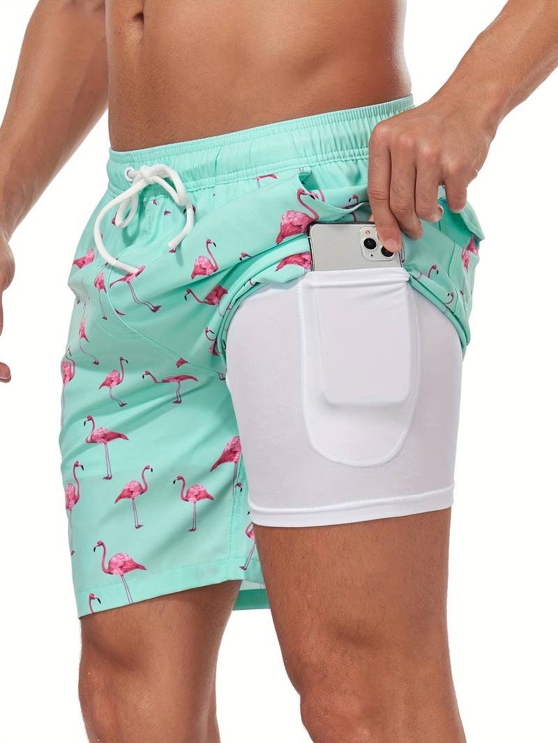 Flamingo Print Swim Shorts for Men