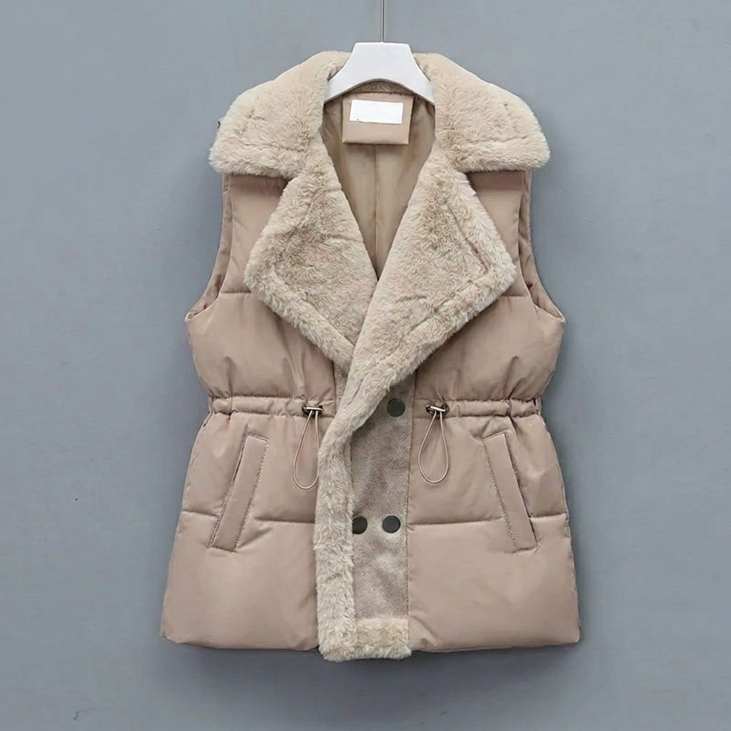 Frances | Puffer Vest with Faux Fur Collar and Drawstring Waist for Women