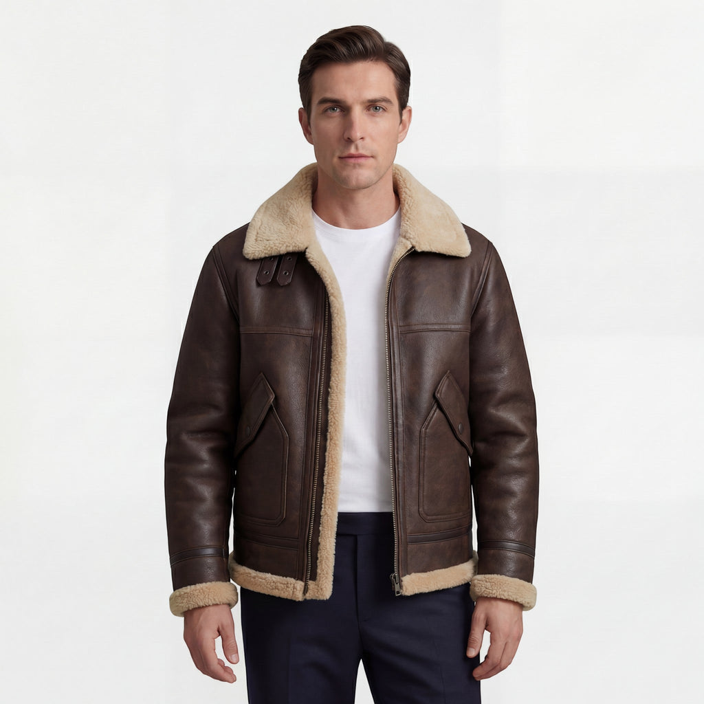 Men's Shearling-Lined Aviator Jacket, Zip Front, Relaxed Fit