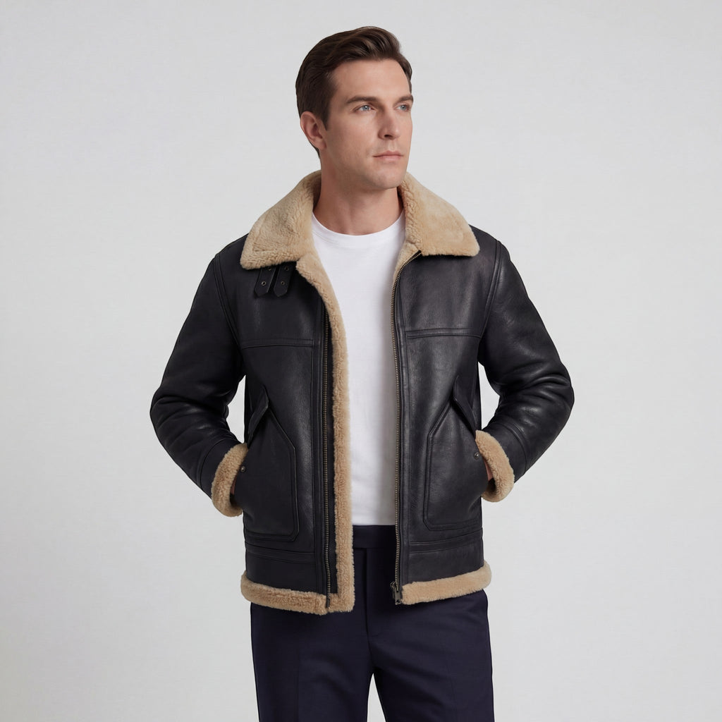 Men's Shearling-Lined Aviator Jacket, Zip Front, Relaxed Fit