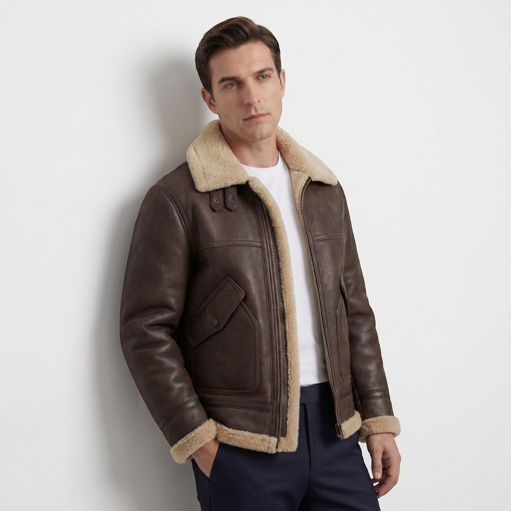 Men's Shearling-Lined Aviator Jacket, Zip Front, Relaxed Fit