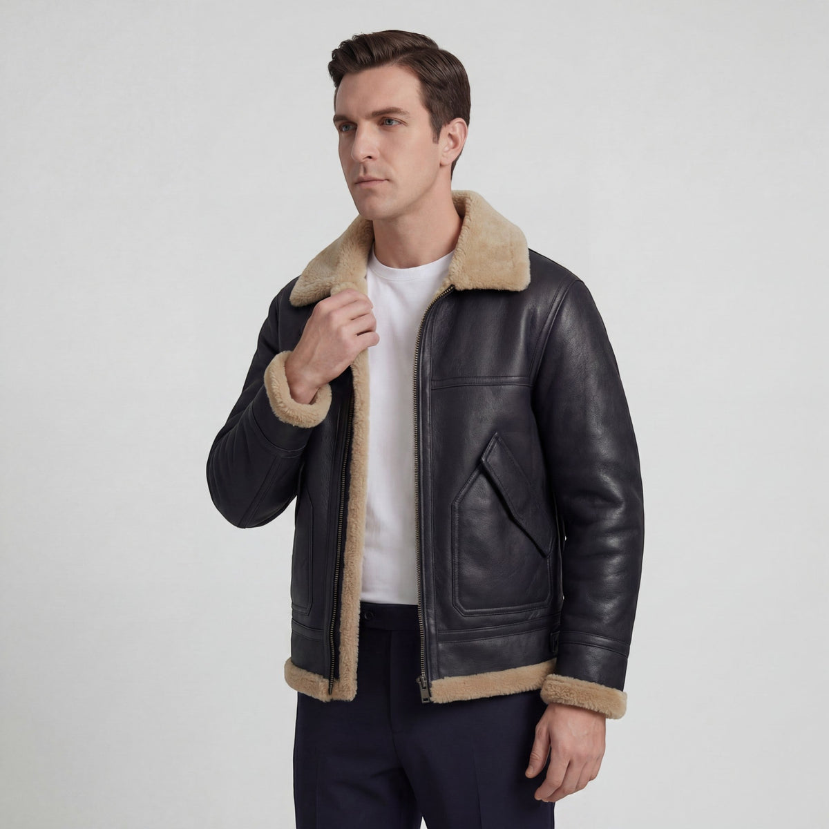 Men's Shearling-Lined Aviator Jacket, Zip Front, Relaxed Fit