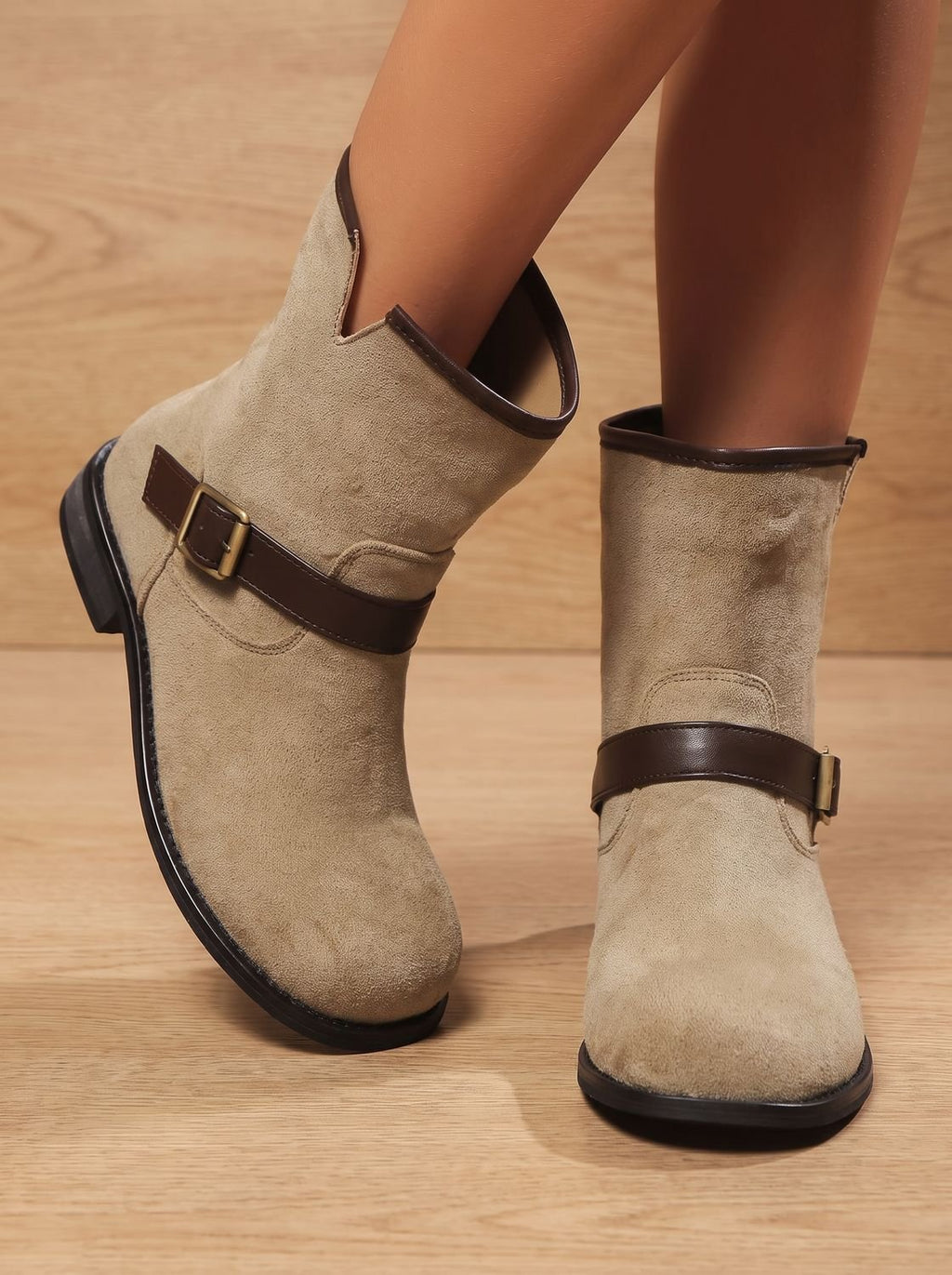 Frida - Women's Suede-Look Ankle Boots with Buckle Strap